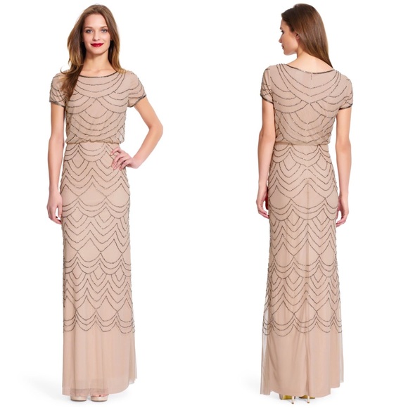 short sleeve beaded blouson gown